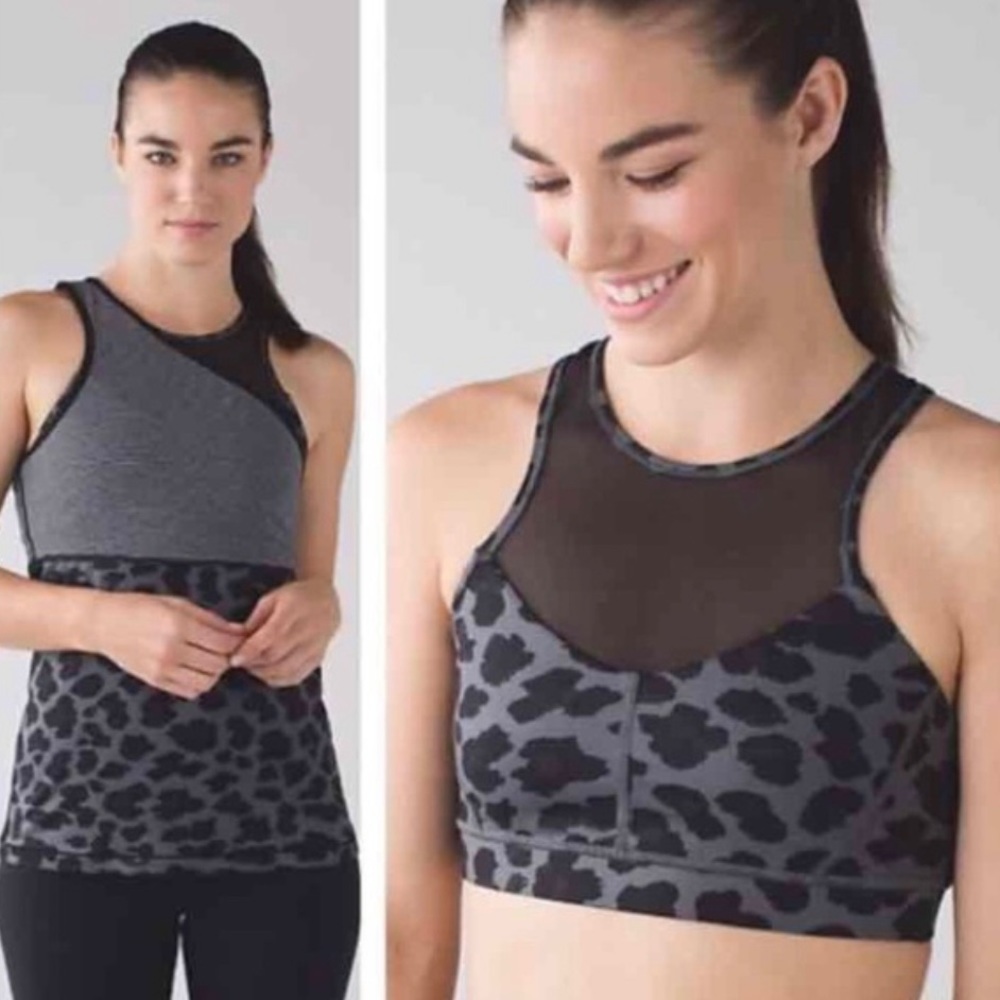 NWT Lululemon Meshed Up Tank Size 4 Black Gray Cheetah Print